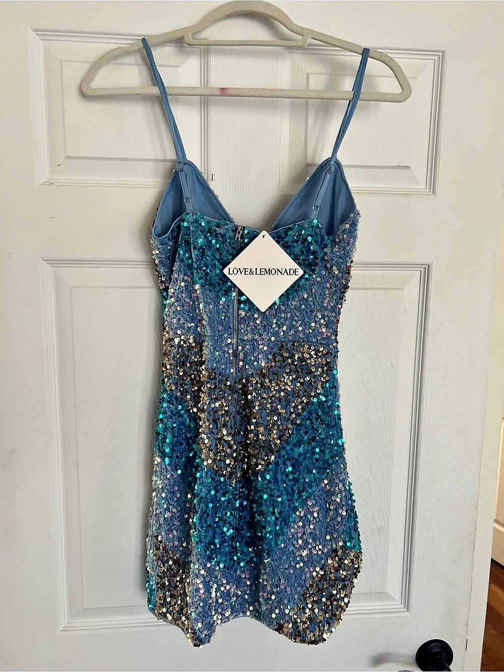NWT Love and Lemonade Sequin Mini Dress in Blue & Gold XS
